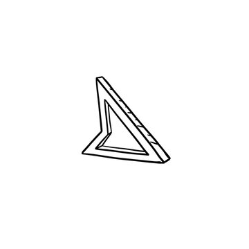 Drafting triangle ruler hand drawn vector illustration in isometric projection on gray checkered background symbolizing education engineering and architecture.