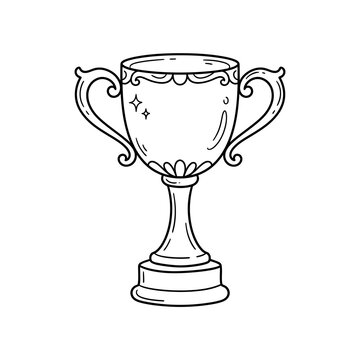 Minimalist trophy cup line art with sparkling stars and decorative handles for championship victory awards business achievement and sports competition success.