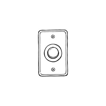 Modern doorbell button sketch featuring rectangular wall plate with screws and circular ringer design for home security and visitor access related illustrations.