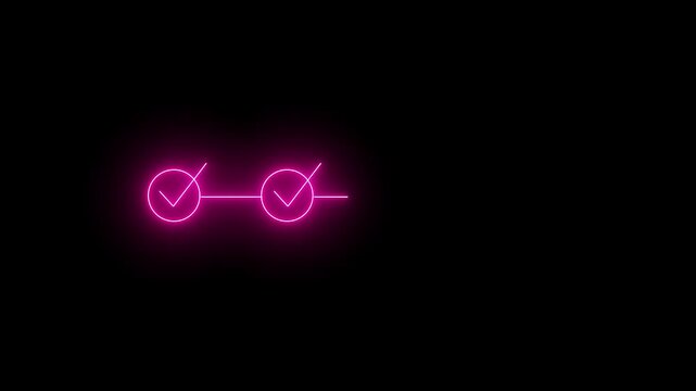 neon 4 step infographic process with check mark icon. infographic step by step process icon animation , step process success with check marks on black background 4k motion video.