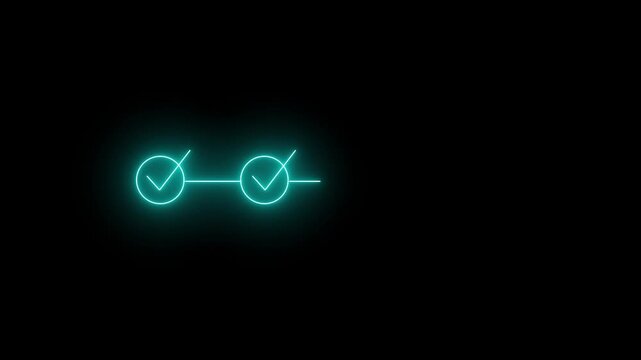neon 4 step infographic process with check mark icon. infographic step by step process icon animation , step process success with check marks on black background 4k motion video.