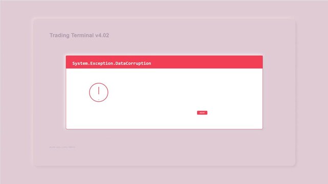 Digital interface showing system exception and data corruption error