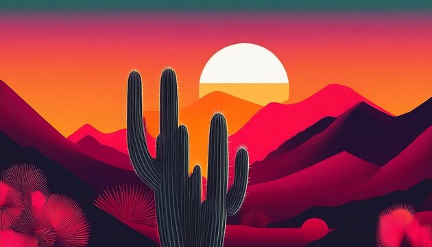 minimalist design cactus sun mountain generative ai finalized in photoshop by me