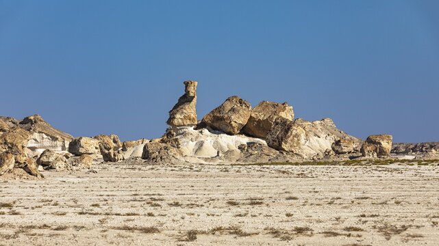 Striking rock formation in the Huqf stone desert, Arabian Peninsula, Sultanate of Oman