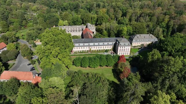 Aerial view, Arnsburg Abbey near Lich, Arnsburg, Hesse, Germany