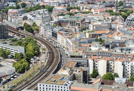 View of tracks with S-Bahn station Hackescher Markt, Mitte, Berlin, Germany