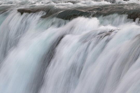 Falling water masses, close-up, waterfall Godafoss, Northern Urland eystra, Iceland