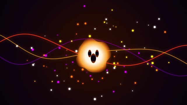 Dynamic abstract glowing particle animation with wavy lines dark background digital art design conce