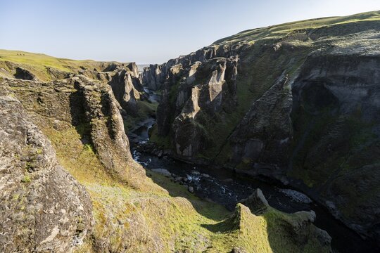Fja&eth;r&aacute;rglj&uacute;fur Canyon, Fjadrargljufur, deep gorge, near Kirkjub&aelig;jarklaustur, South Iceland, Iceland