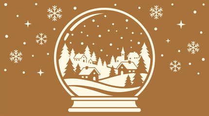 A festive christmas background vector illustration featuring a beautiful snow globe with a winter village scene and falling snowflakes © MstFatema