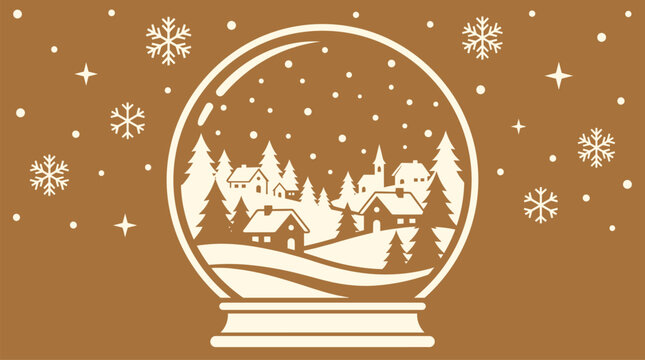 A festive christmas background vector illustration featuring a beautiful snow globe with a winter village scene and falling snowflakes