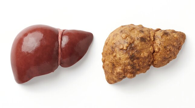 Healthy and Diseased Human Liver Comparison Showing Cirrhosis and Fatty Liver