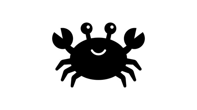 Cute Smiling Black Crab Silhouette Sea Animal Vector Icon