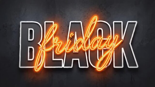 Animated Black Friday text with neon orange lettering on dark background