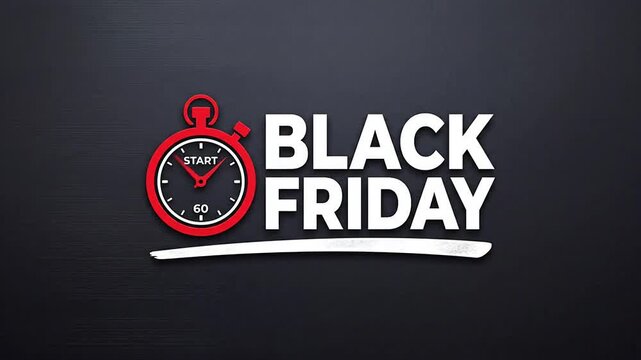 Black friday countdown promotional animation with red stopwatch on dark background