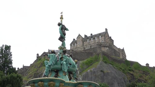 Ross Fountain and Edinburgh Castle in Edinburgh, Scotland