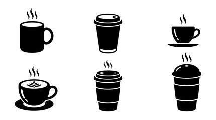 Obraz premium Steaming hot beverage cups and mugs: diverse graphic icons for drinkware assortment