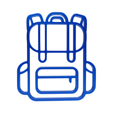 Travel backpack with multiple pockets and straps in glossy blue outline style rucksack hiking