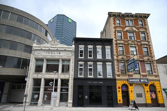 Winnipeg, Manitoba, Canada - July 2, 2026:  Downtown the city of Winnipeg in Manitoba.