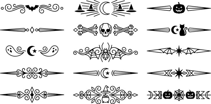 vintage gothic ornamental divider collection with celestial and occult motifs