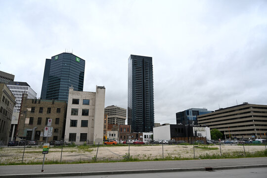 Winnipeg, Manitoba, Canada - July 2, 2026:  Downtown the city of Winnipeg in Manitoba.