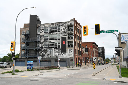Winnipeg, Manitoba, Canada - July 2, 2026:  Downtown the city of Winnipeg in Manitoba.