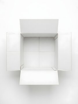 Open cardboard box with white background for product presentation and shipping concepts