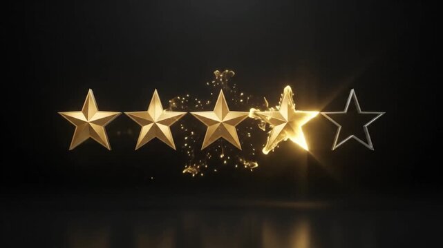 A glowing golden star dissolves into sparkling particles, illustrating a transition from a five-star rating to a four-star rating.