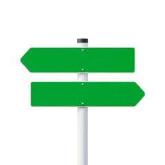 Green directional road signs pointing left and right isolated on transparent background © HAWYA