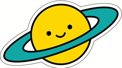 Cute Cartoon Saturn Planet with Teal Rings Vector Illustration © Aslinda