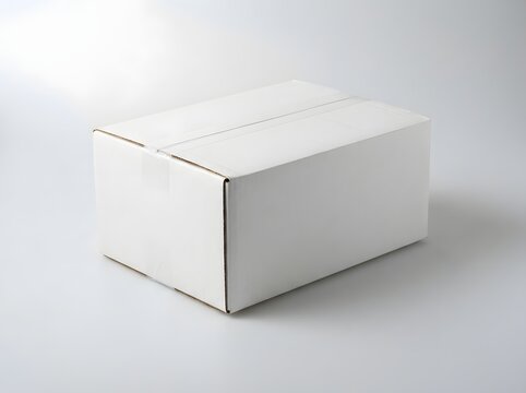 Blank white cardboard box on a light gray background shipping and packaging concept