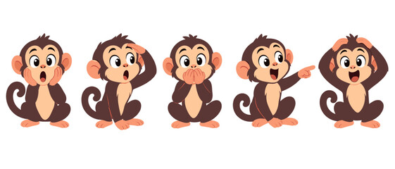 Fototapeta premium Baby monkeys expressions illustration