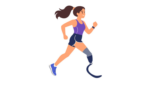 Woman running with prosthetic leg illustration