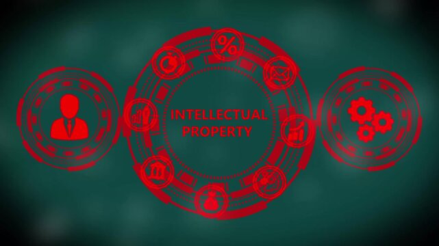 Intellectual property concept with digital hud interface and business copyright patent trademark legal