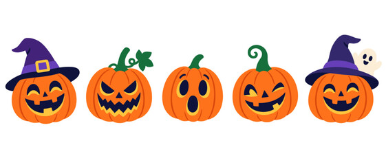 Halloween jack o lantern pumpkins with witch hat illustration © Andrei