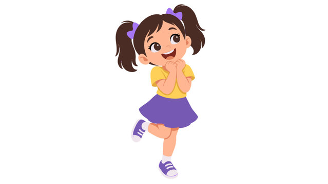 Happy little girl jumping illustration