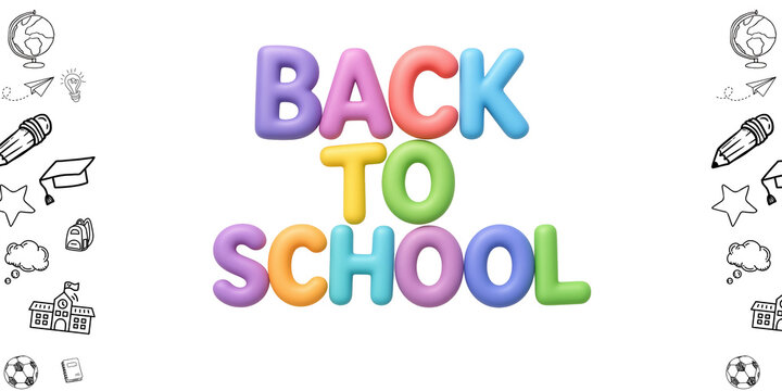 3D Back to School Colorful Pastel Bubble Typography Isolated Design Element