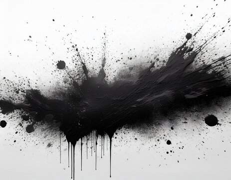black spray paint splatter texture on white background abstract blur border