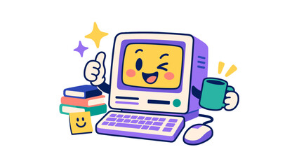 Naklejka na ściany i meble Happy computer character mascot illustration