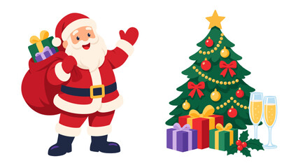 Obraz premium Santa claus with christmas tree illustration