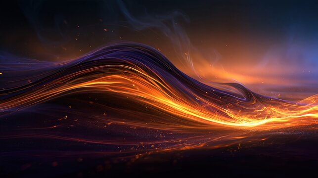 Abstract fiery waves of light and smoke in dark background