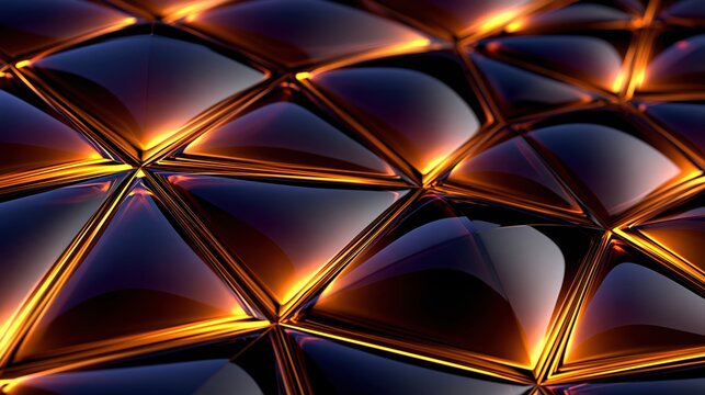 Abstract geometric pattern with glowing orange light and dark blue facets