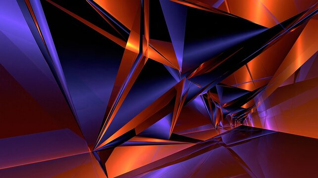 Abstract geometric shapes with iridescent orange and purple light