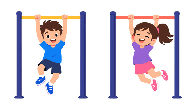Kids hanging on monkey bars illustration