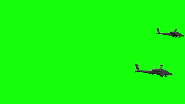 3d rendered animation of flying military helicopters on green screen