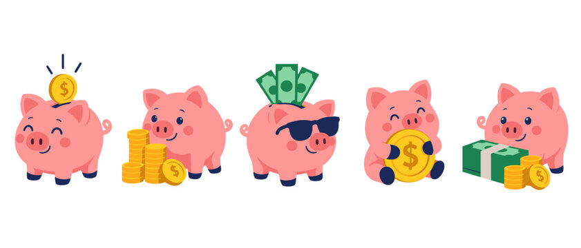 Piggy banks with money illustration