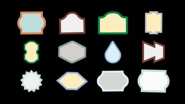 Set of 12 blank label stickers slapping on animation