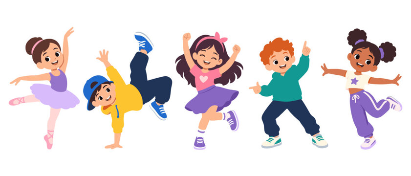 Kids dancing and breakdancing illustration