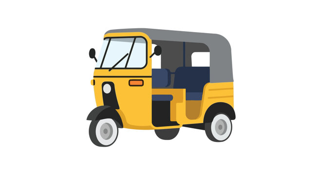 Yellow auto rickshaw illustration on a white background detailed vehicle design