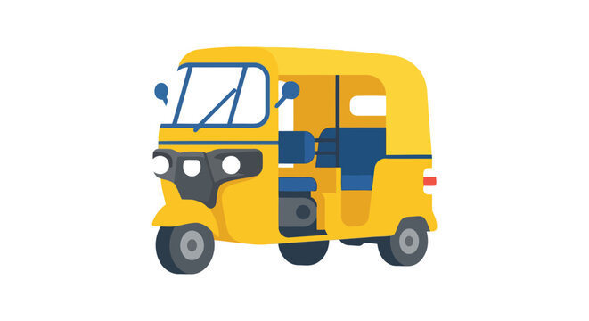 Yellow auto rickshaw illustration on a white background side view with detailed features
